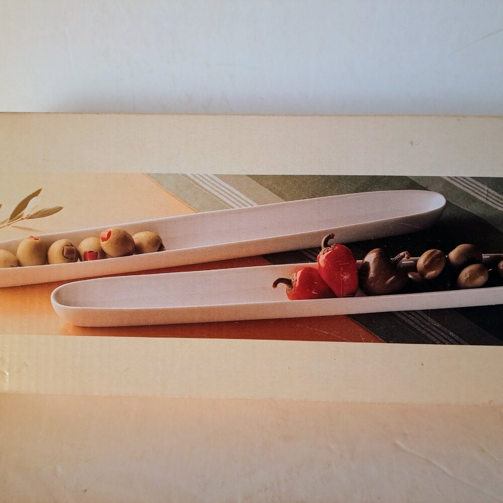 Set of 2 White Ceramic Glazed Olive Boats/Trays 16 in. BRAND NEW